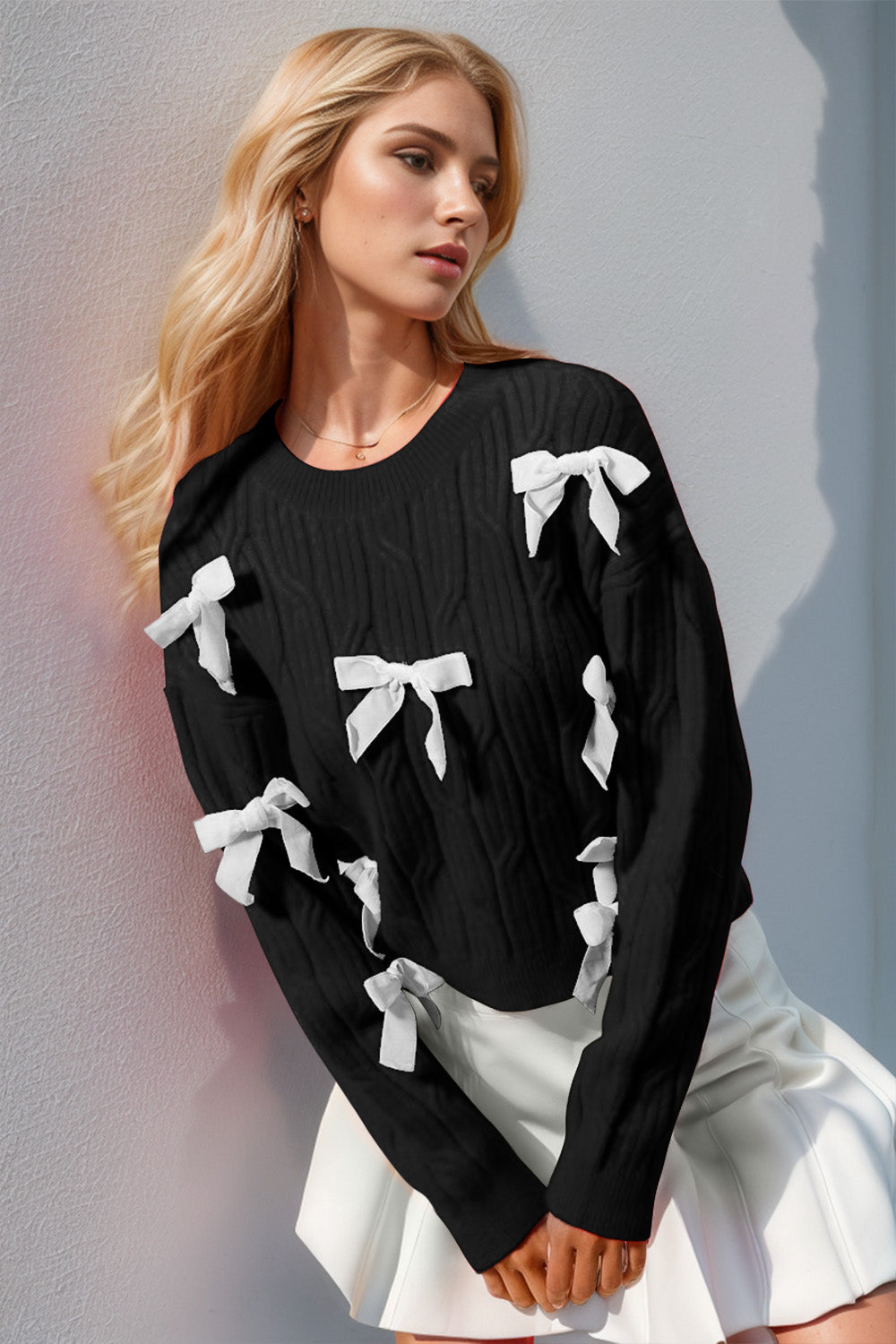 Suéter Double Take de cuello redondo de punto trenzado, talla completa