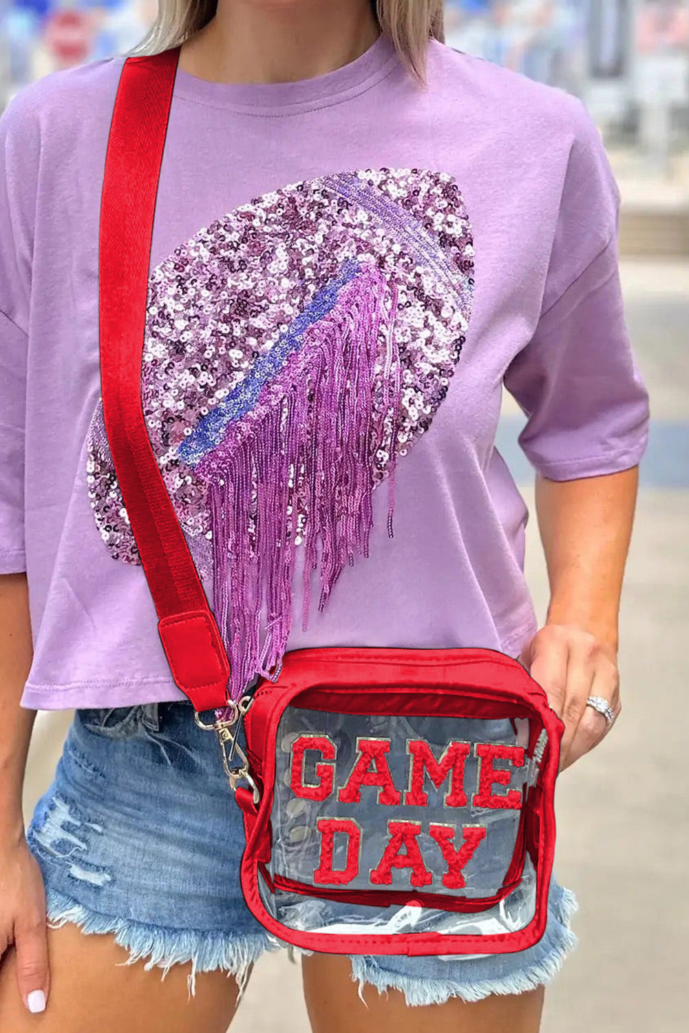 Bolso Transparente Negro de Chenilla con Patrón GAME DAY