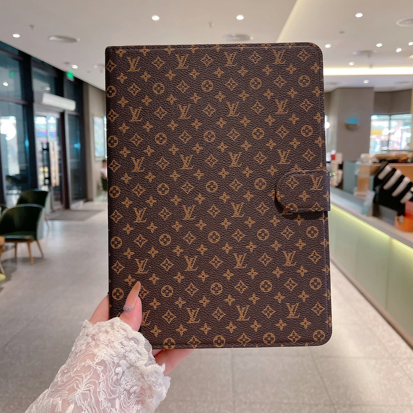 Funda para iPad Apple de cuero Monogram de lona de lujo con diseño temático de verano fresco