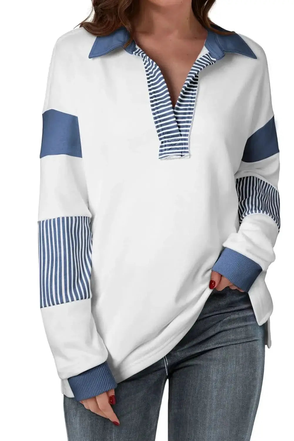 Sweatshirts & Hoodies Trendsi Collared long sleeve sweatshirt
