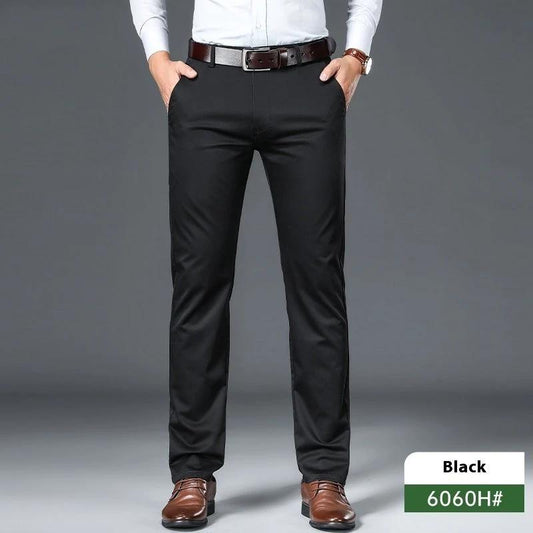Pantalones casuales rectos delgados elásticos de negocios para hombre sin necesidad de planchado