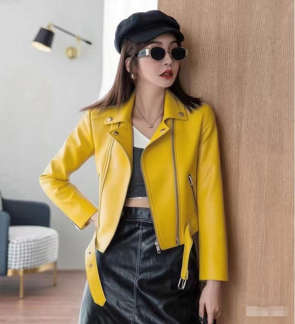 Women's Fashionable Leather Jacket Slim-Fit Coat
