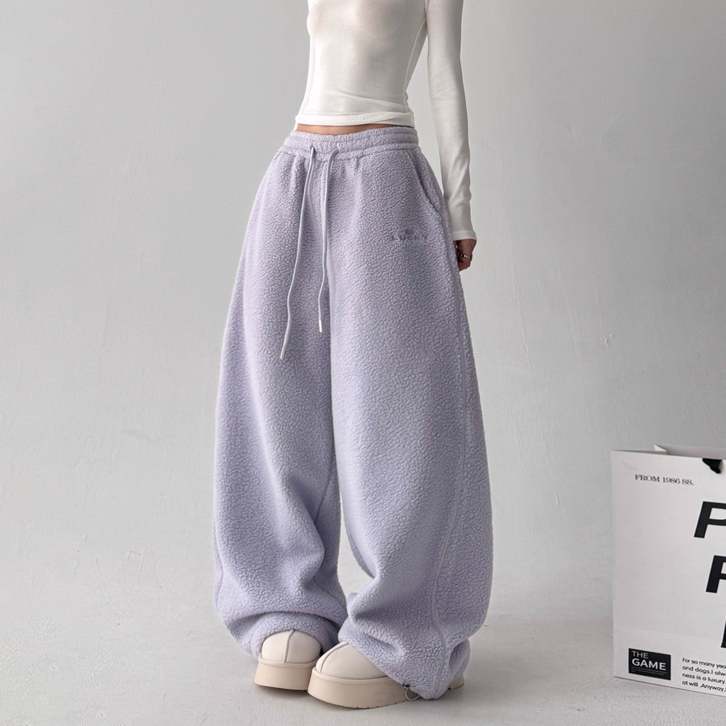 Womens Casual Loose-fitting Warm Extended-length Pants See size chart under “more details”