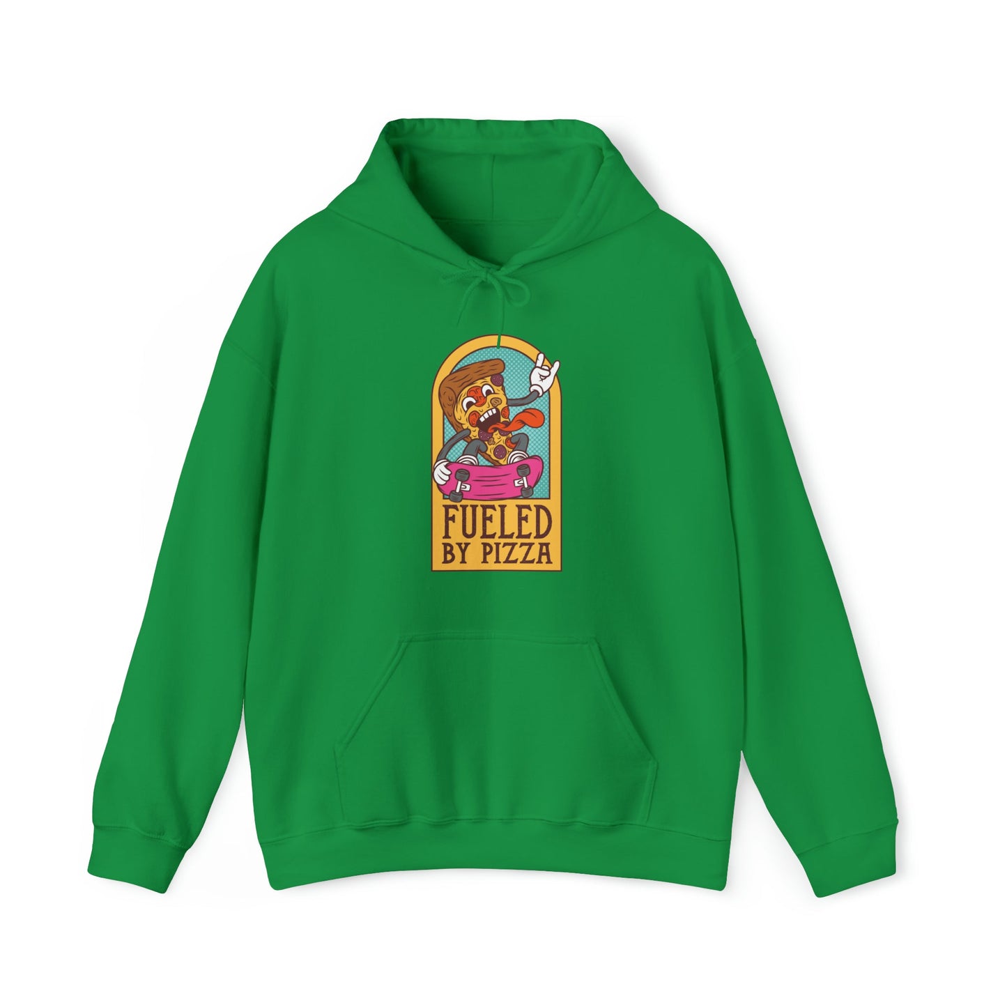 "Sudadera con capucha DirkyThreadz alimentada por pizza - Diseño gráfico divertido para amantes de la pizza"