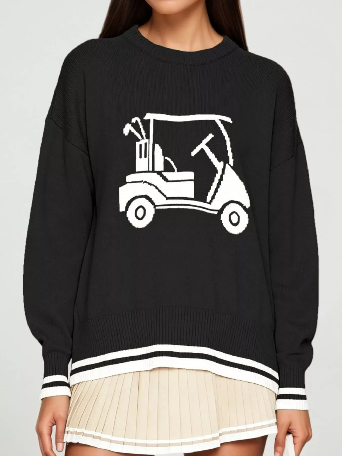 Golf Cart Graphic Dropped Shoulder Sweater