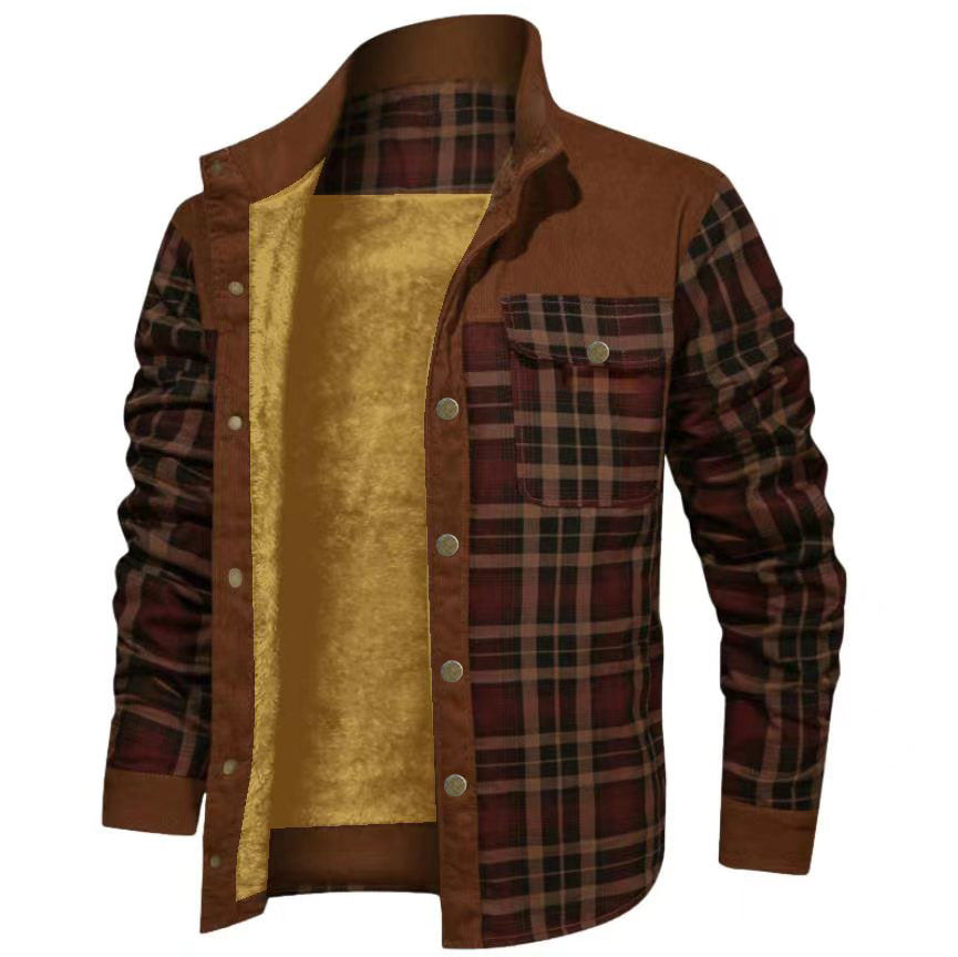 2022 Men's Plus Size Thick Corduroy Plaid Jacket