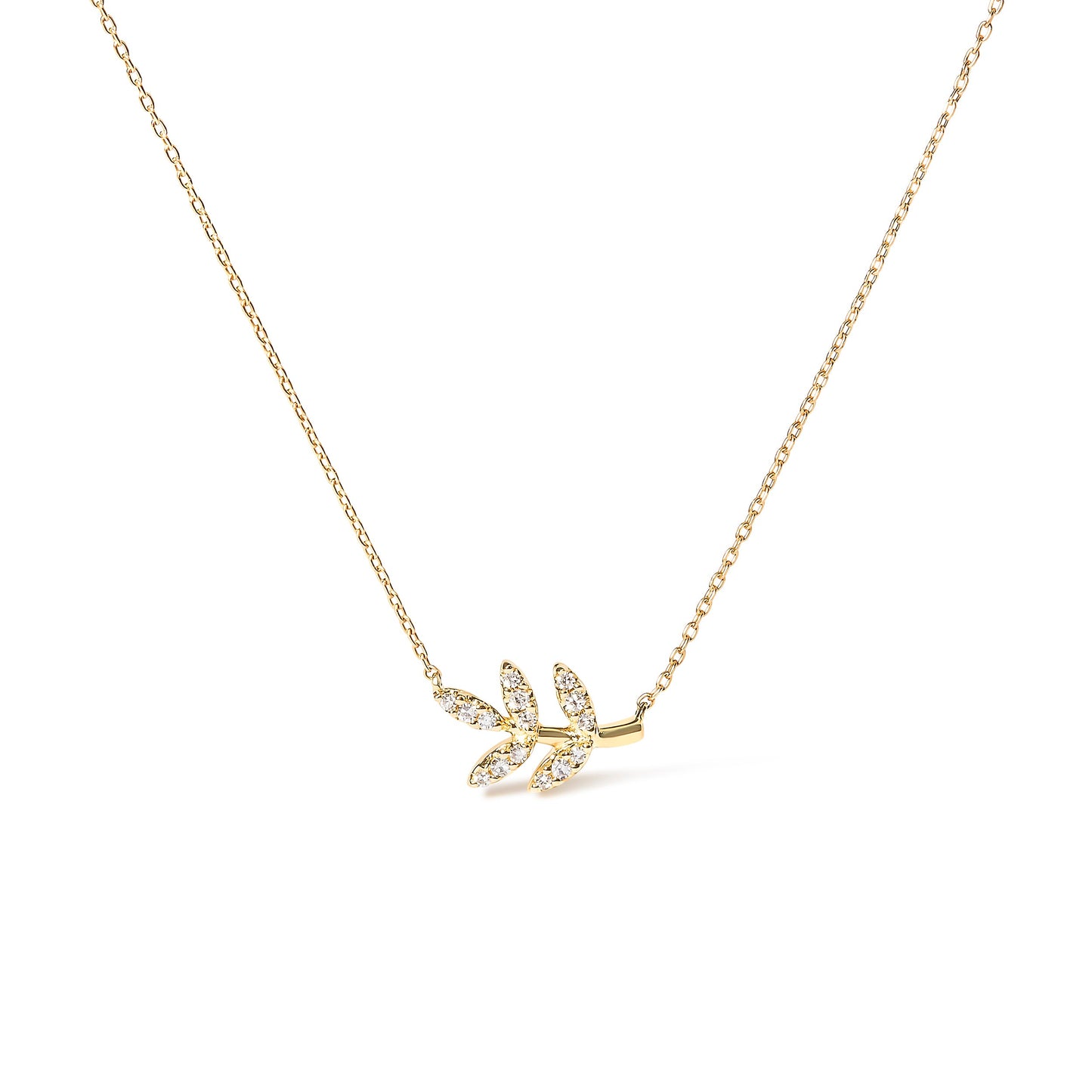 10K Yellow Gold 1/10 Cttw Diamond Leaf and Branch 18" Pendant Necklace (H-I Color, I1-I2 Clarity)