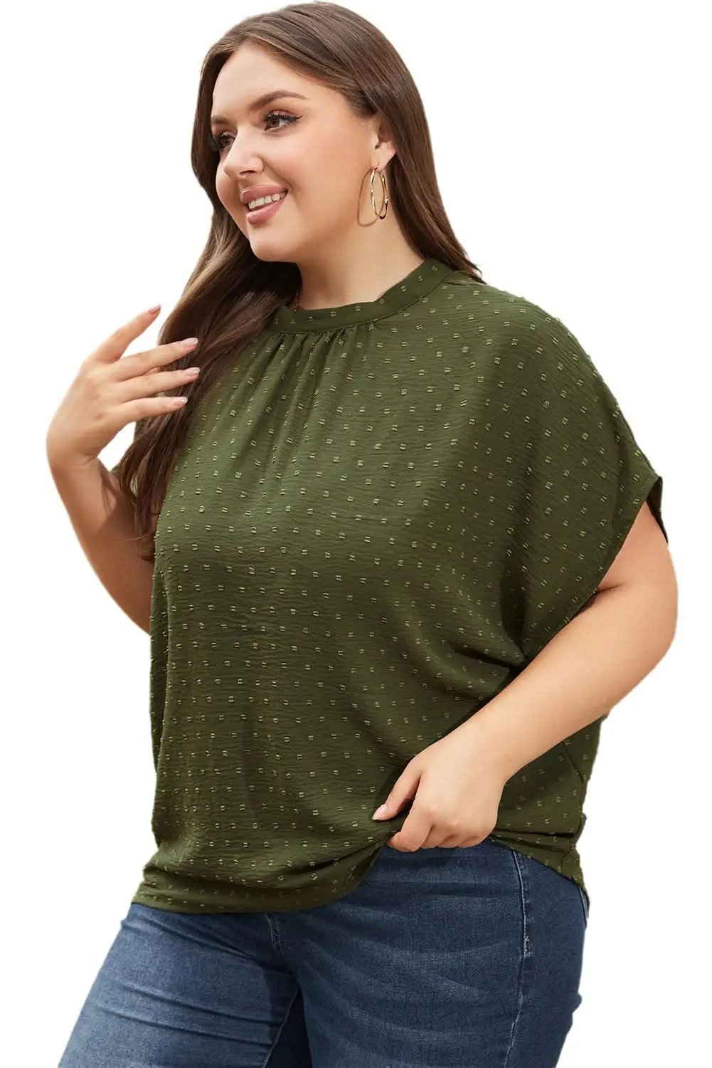 Love Salve Swiss Dot Plus Size Top Moss Green — Summer Essential