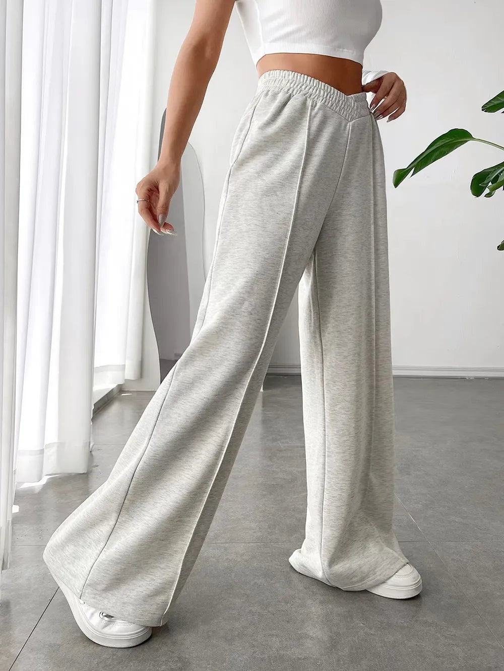 Pantalones de pernera ancha con cintura elástica