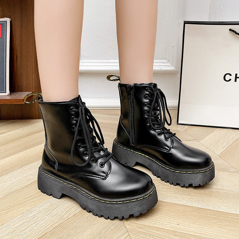 Lace-up Martin Boots with Thick Heels