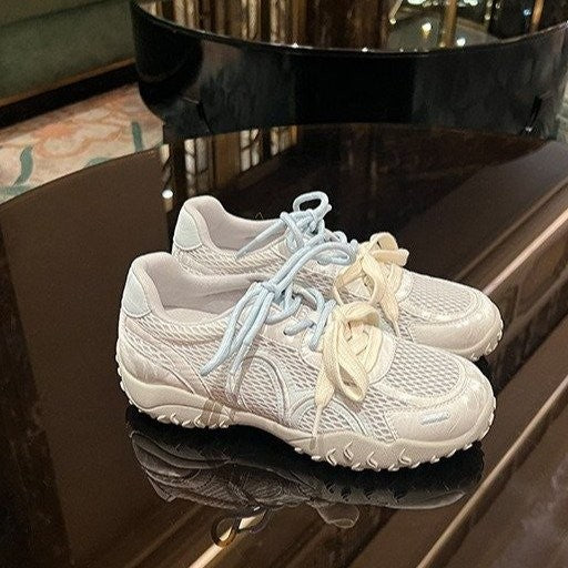 Women Breathable Mesh Lace Up Sneakers Two Pairs Shoelace Retro Casual Training Shoes