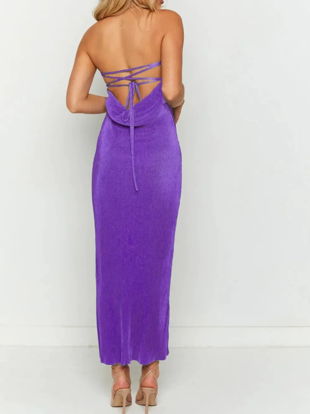 Lace-Up Back Tube Maxi Dress