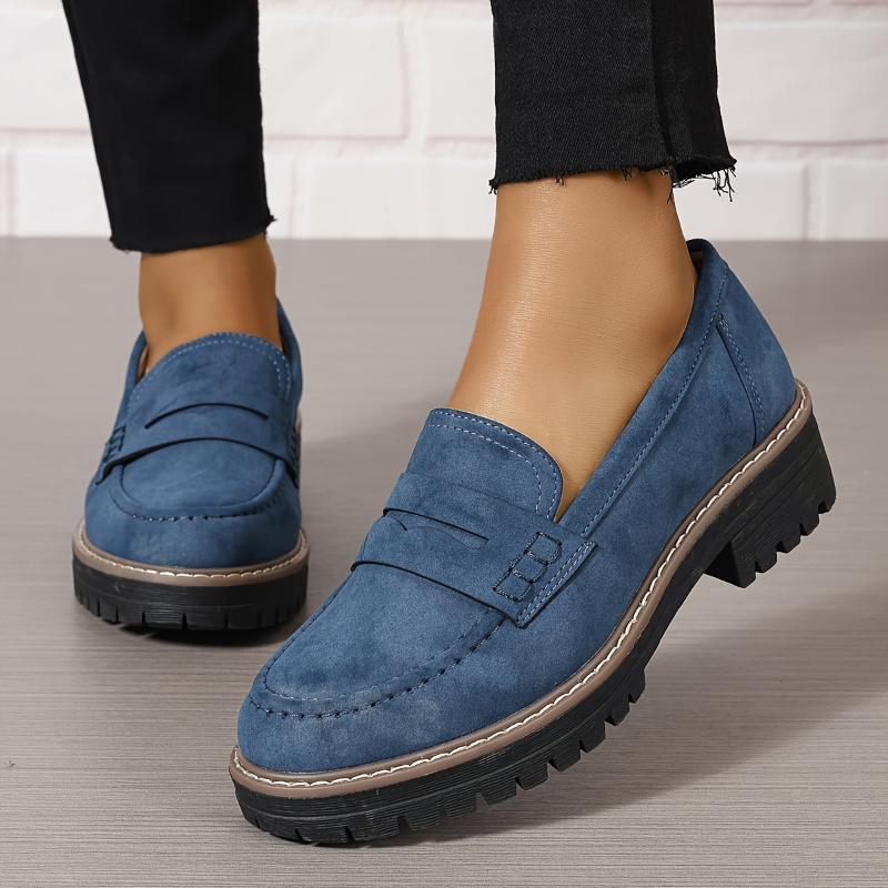 Mocasines de suela gruesa de color liso para mujer | Zapatos planos gruesos y modernos