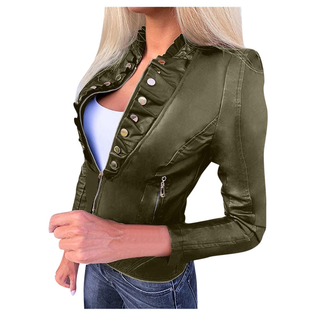 PU motorcycle clothing slim slim winter leather jacket