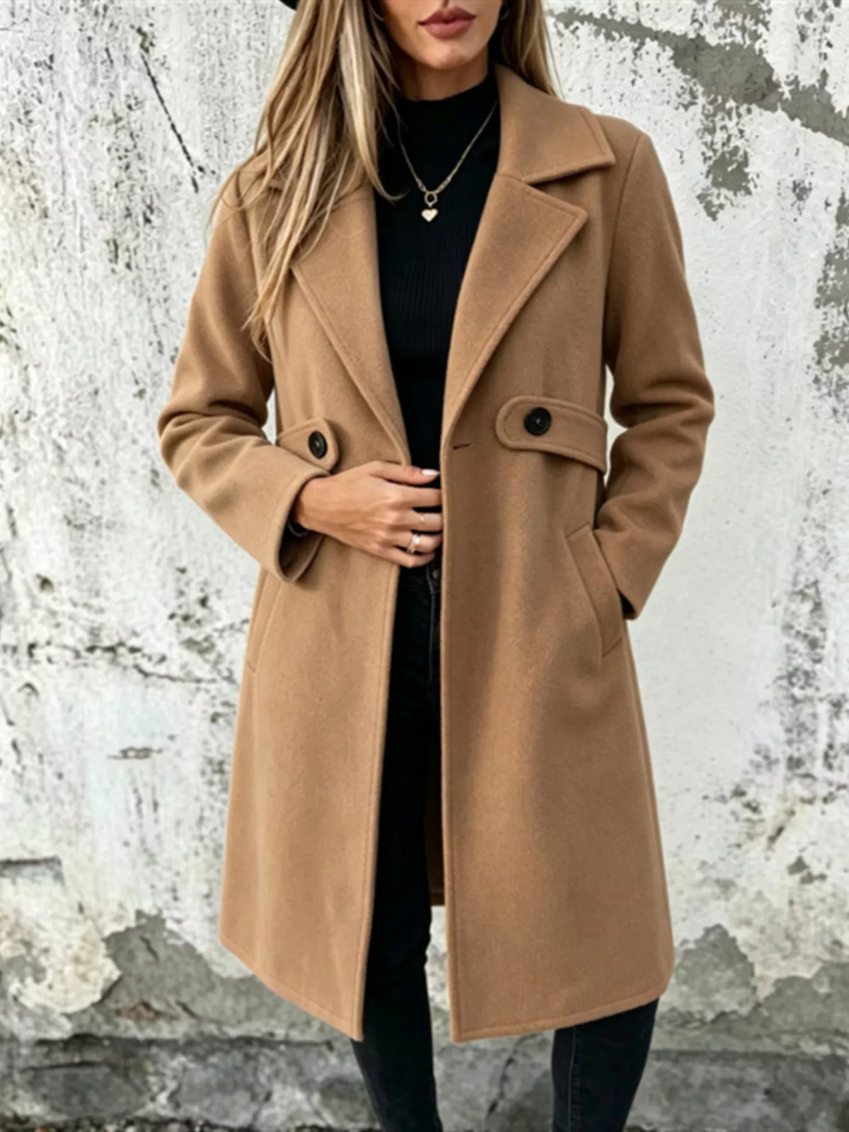 Full Size Lapel Collar Longline Overcoat Plus Size