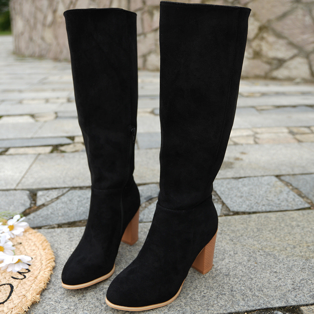 Plus-size Womens Over-the-knee Boots With A Side Zipper And Chunky Heels