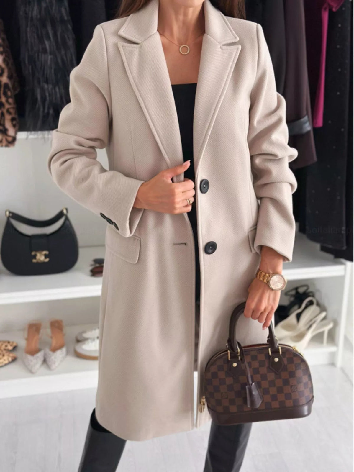 Lapel Collar Long Sleeve Coat