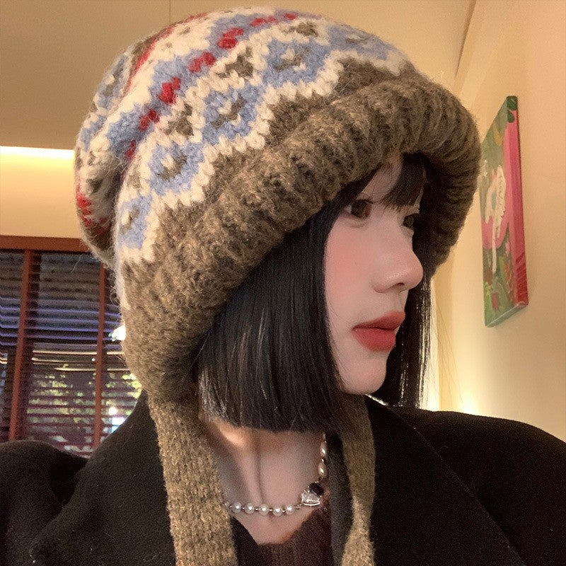 Gorra de lana vintage de invierno – Gorro cálido con protección para las orejas para climas fríos