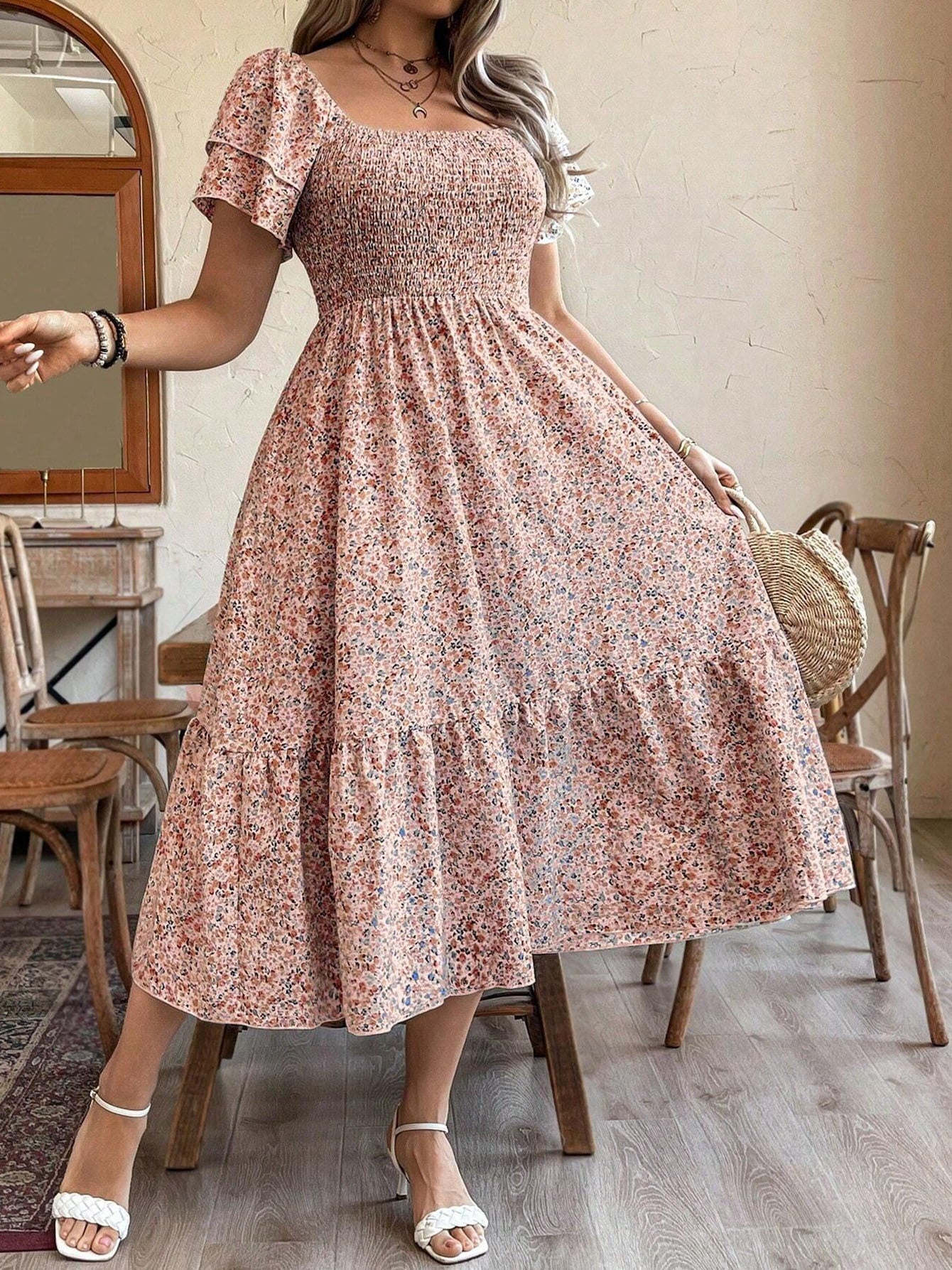 Vestido midi sin espalda talla grande – Elegante vestido de fiesta de verano plisado