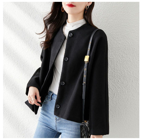 Solid-color Wool Coat For Women