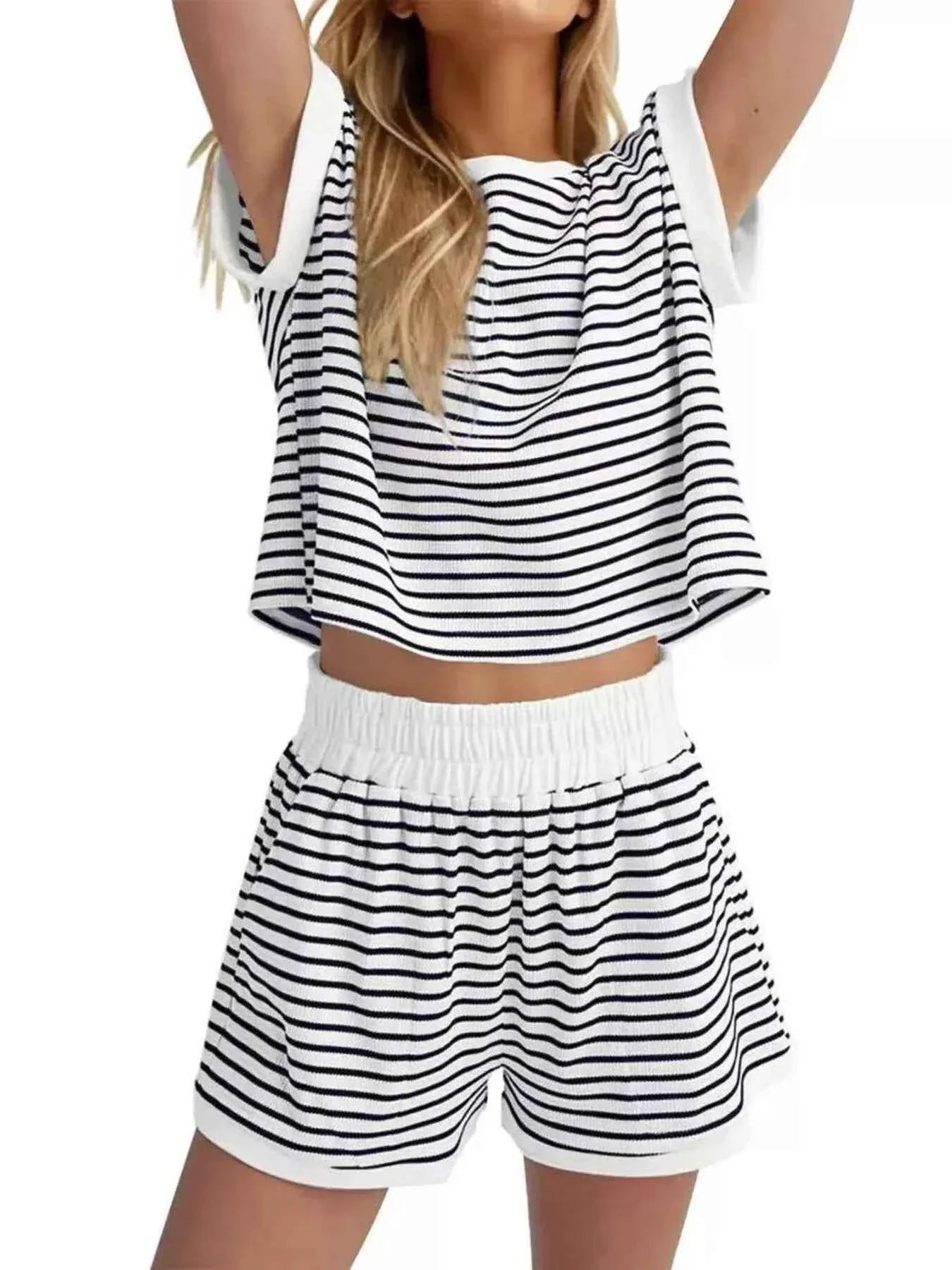 Striped Chic: Plus Size Top & Shorts Set