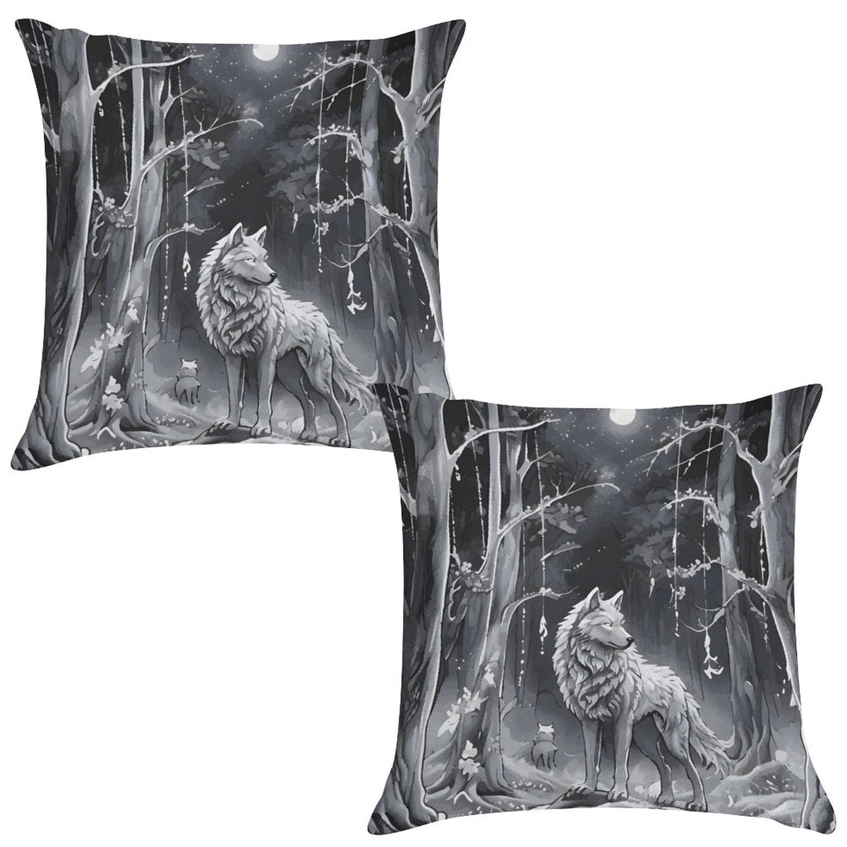 Ethereal Wolf in the Moonlight 2-Piece Ultra-Soft Pillowcase Set- 18" × 18"