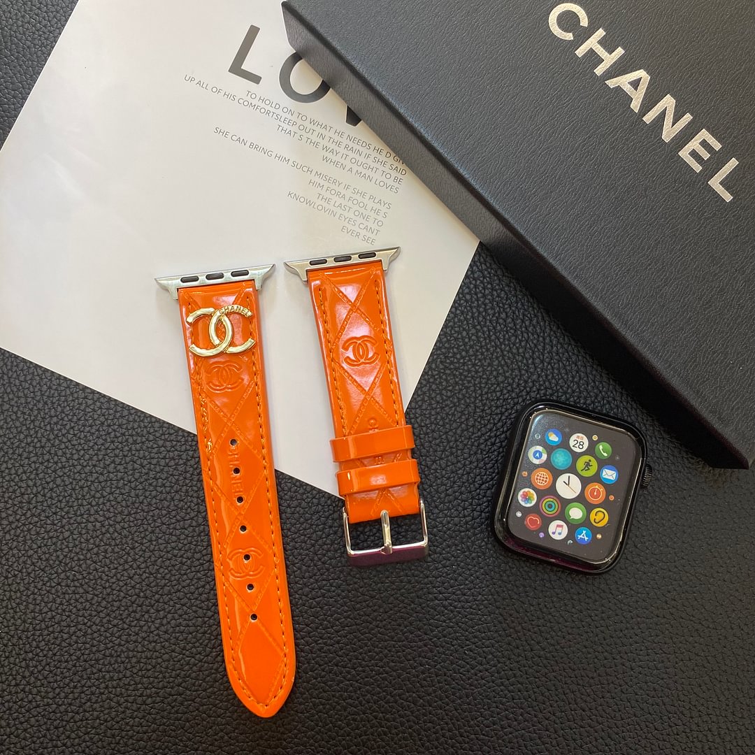 Correa de cuero brillante para Apple Watch con logotipo metálico de lujo