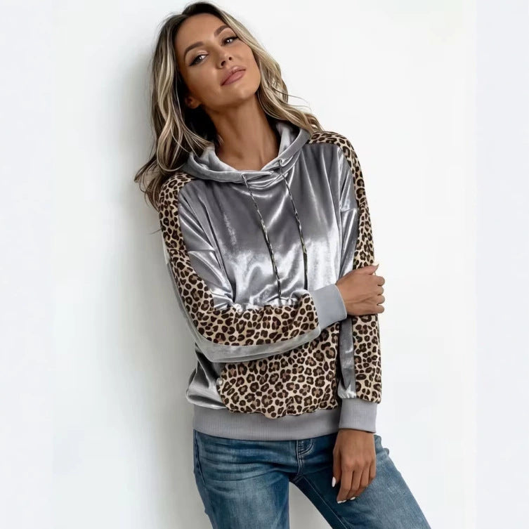 Velvet Leopard-print Hooded Sweatshirt Jacket
