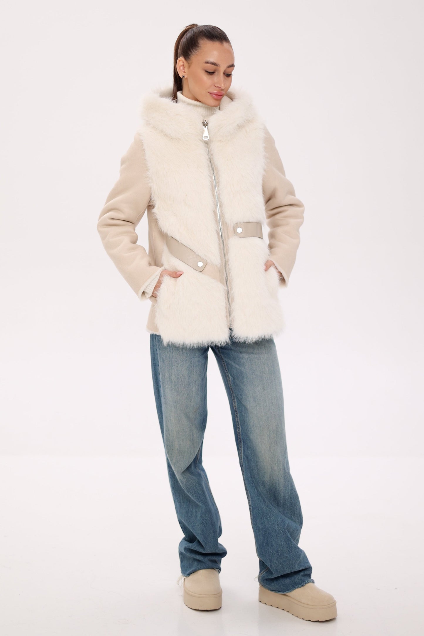 ⇆ Chaqueta Reversible con Capucha de Mezcla de Lana