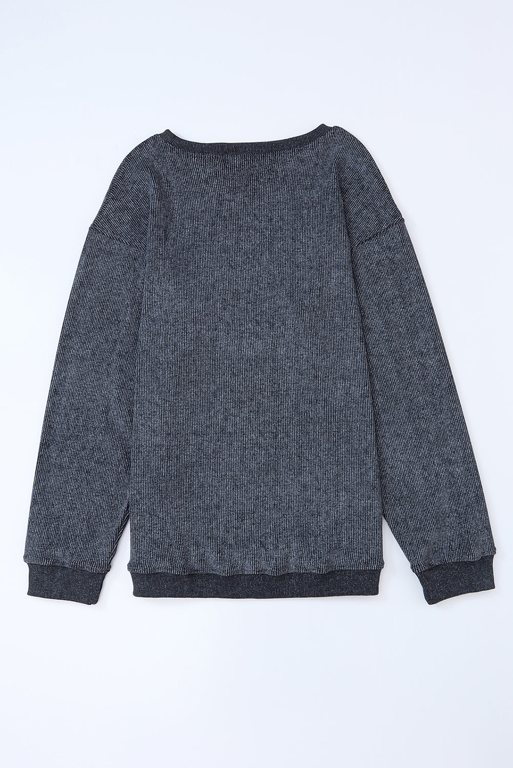 Sudadera Rosa Sólida de Punto Acanalado y Cuello Redondo