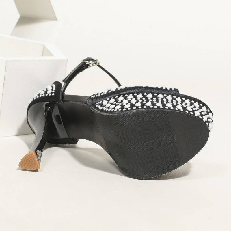 Women's Waterproof Platform Pearl Strap Ultra-Platforms Heels