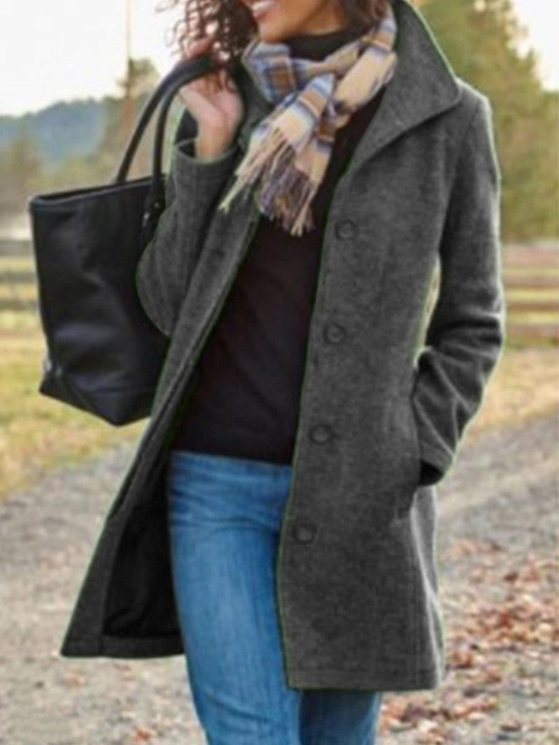 Winter Single-breasted Lapel Coat Fashion Commuter Slim Mid-length Jacket Women's Clothing
