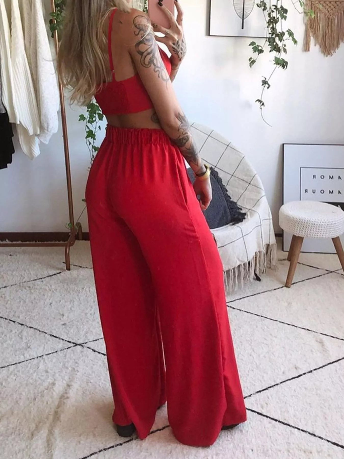 Conjunto de Top y Pantalones con Estampado Mariposa Bohemio