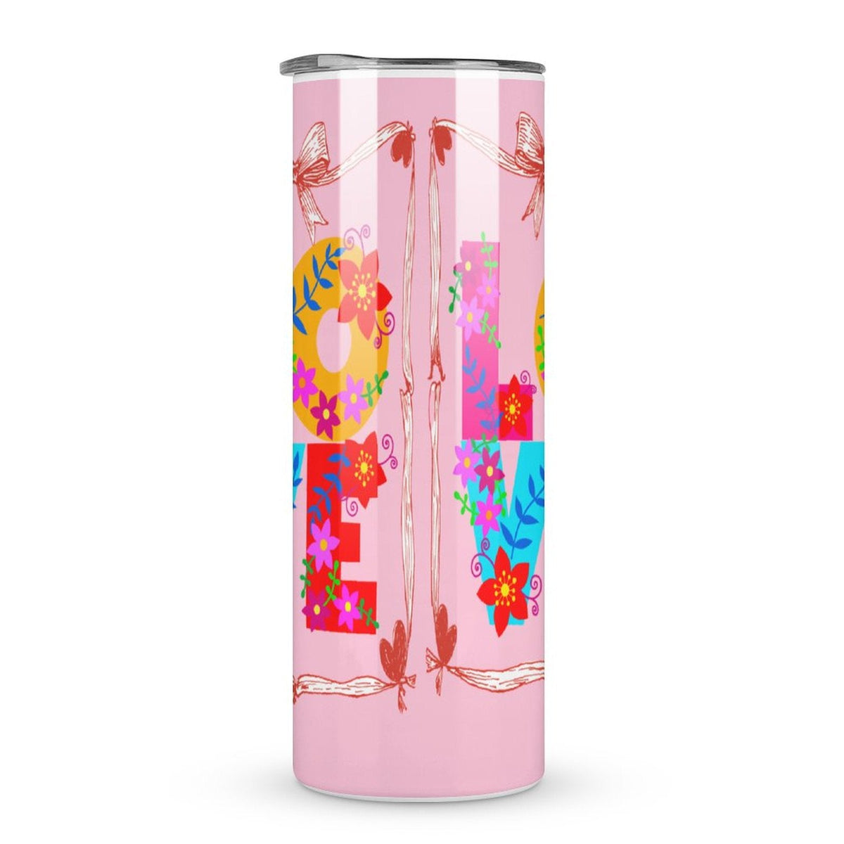 Floral LOVE Pink 20oz Skinny Stainless Steel Straight Tumbler with Lid