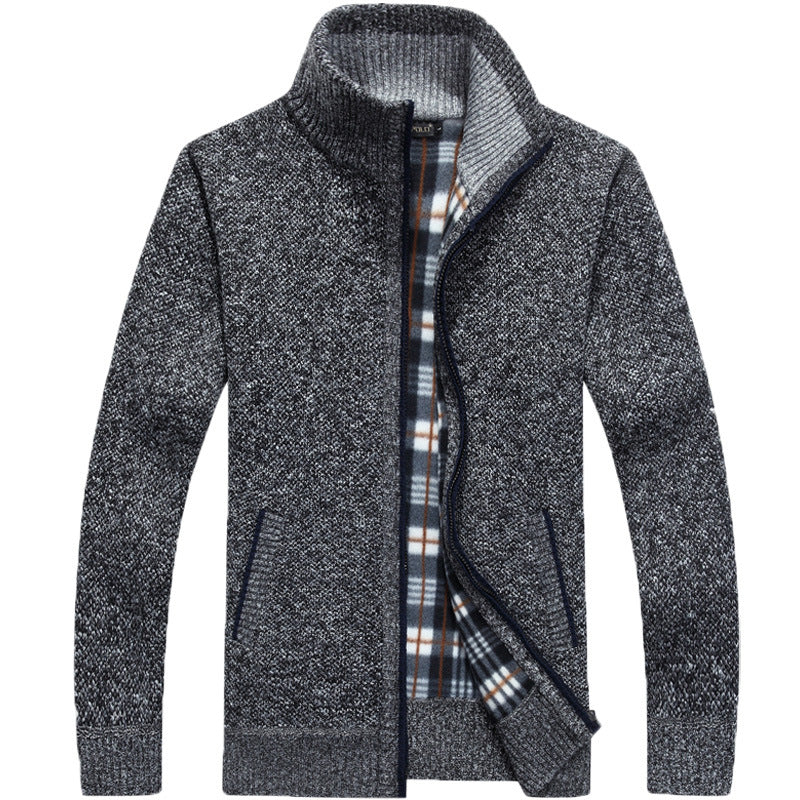 Men's Autumn And Winter Cardigan Zipper Sweater Thickened Fleece-lined Collar Men's Loose Warm Sweater Jacket Top For Men