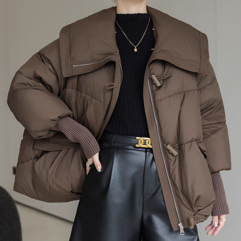 Chaqueta de plumón de algodón para mujer, corta, con cuello de piel, abrigo grueso, ropa de invierno