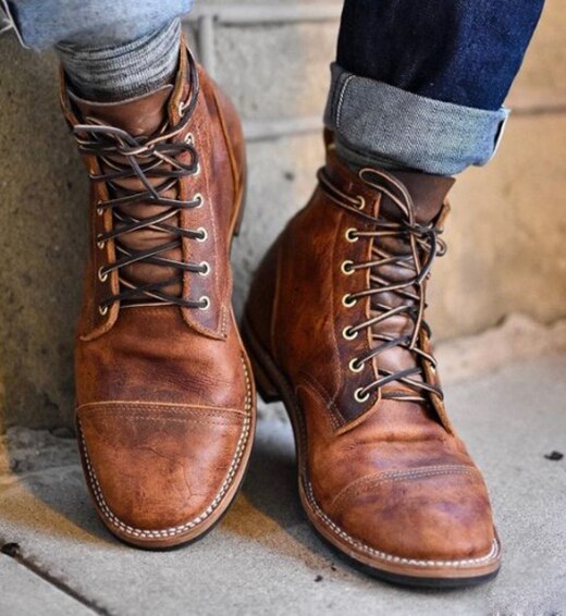 Front Strap Round-Toe Motorcycle Boots