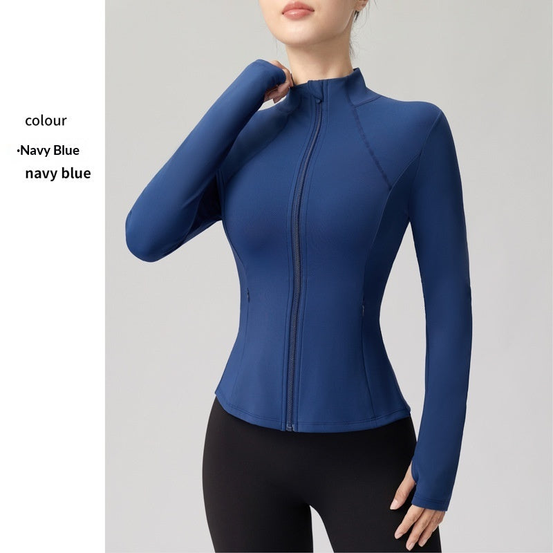 Women's Slimming Yoga Top With Stand-Up Collar - Lightweight Sports Cardigan For Fitness Gym Workout