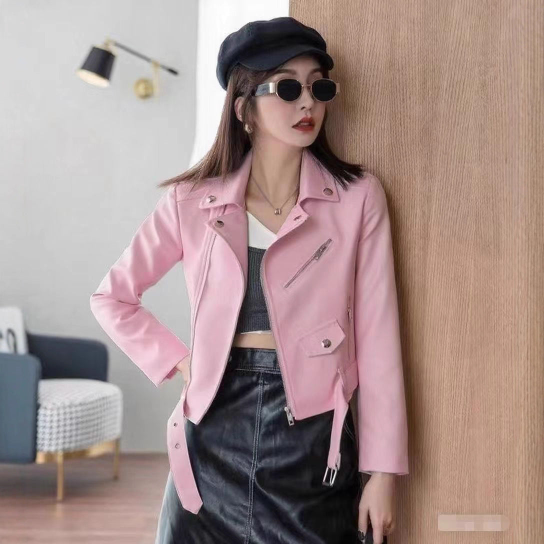 Women's Fashionable Leather Jacket Slim-Fit Coat
