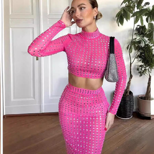 Traje de Falda Ajustada Elástica con Remaches de Moda para Mujer "Hot Girl" Ver tabla de tallas en "más detalles"