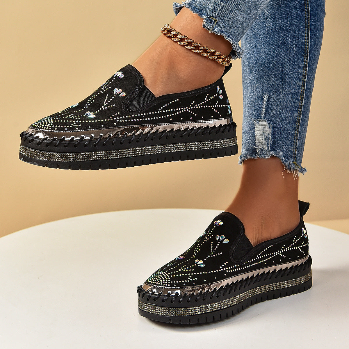 Rhinestone Platform Slip-On Sneakers