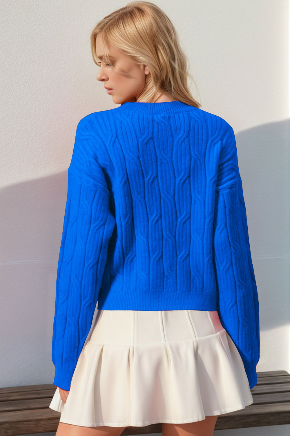 Suéter Double Take de cuello redondo de punto trenzado, talla completa