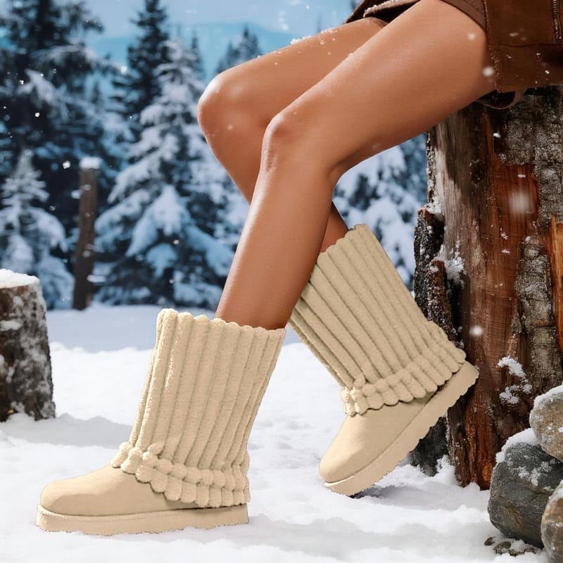 Womens Solid-Color High-Top Plush Snow Boots