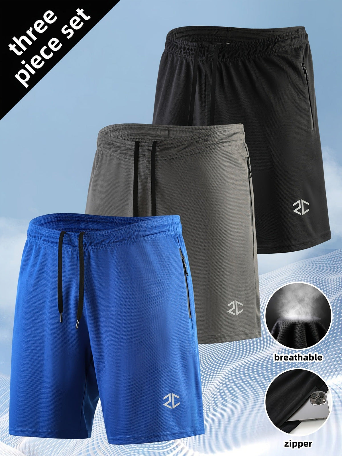 Men's Shorts Fashion Casual Quick-drying Outdoor Training Five-point Zipper Pocket