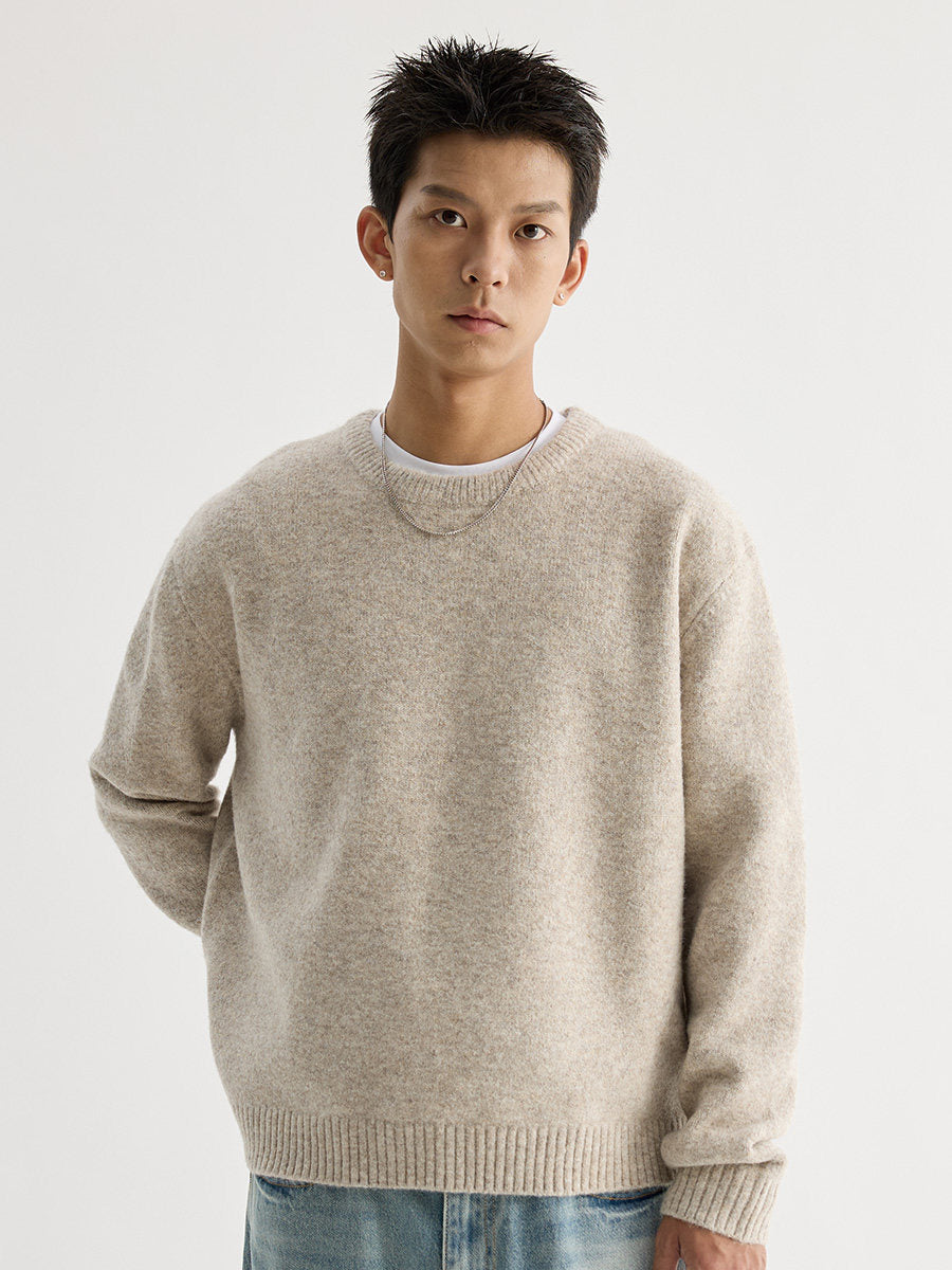 Stuffed Cotton Crewneck Wool Knit Sweater For Commuting