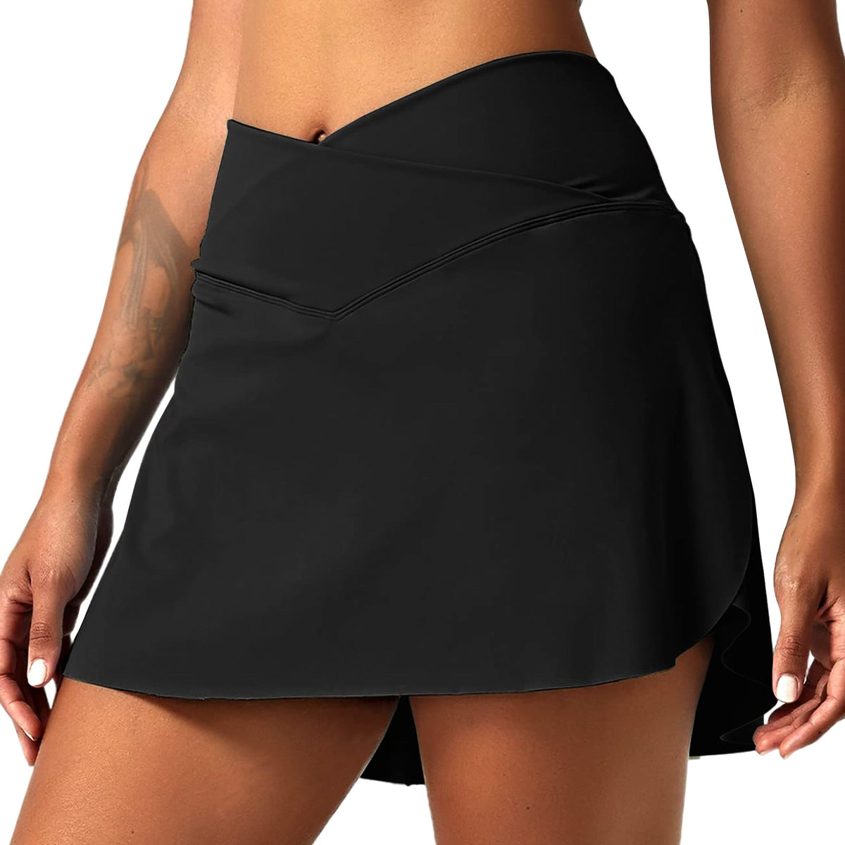 Omen Crossover Waist Solid Faux Two Piece Skirted Yoga Leggings Athletic Skort For Golf Tennis Fitness