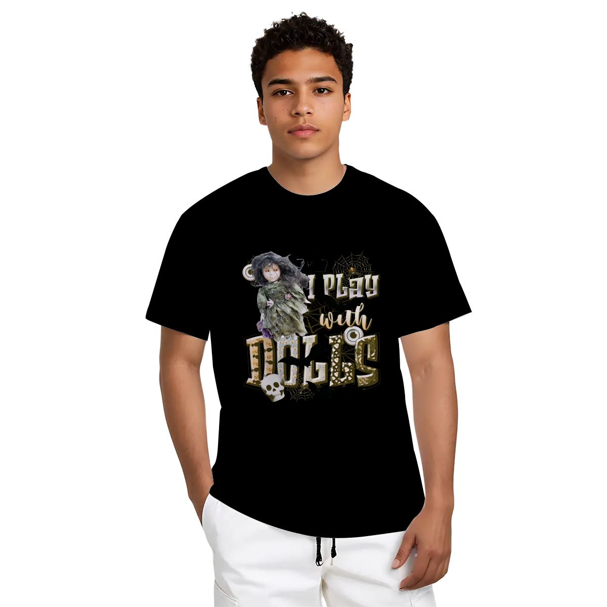 I Play with Dolls Scary Halloween Gildan 5000 Unisex Cotton T-shirt