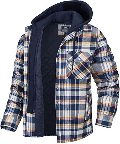 Abrigo de Cuadros con Capucha para Hombre, Chaqueta Cálida de Invierno con Botones y Cremallera, Moda Casual Gruesa Acolchada de Manga Larga, Ropa de Abrigo