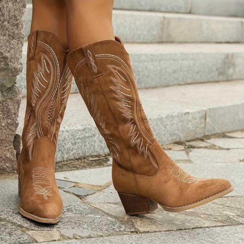 Retro Embroidered V-Neck Mid-Tube Martin Boots