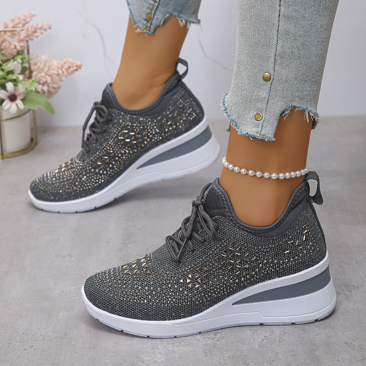 Women's Rhinestone Wedge Sneakers